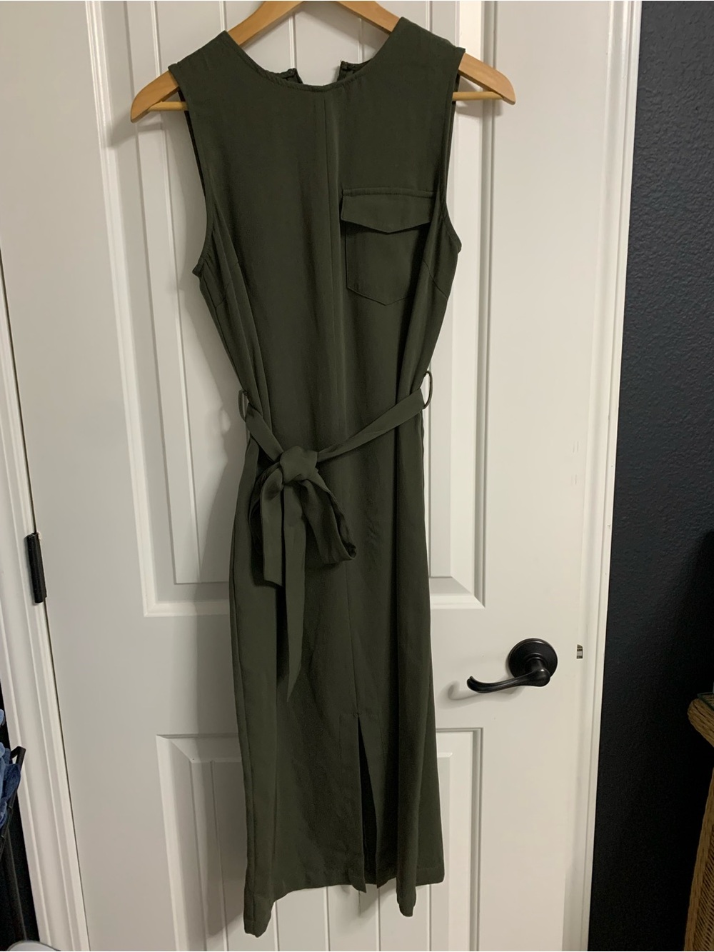 Who What Wear Olive Green Sleeveless Belted Midi Dress